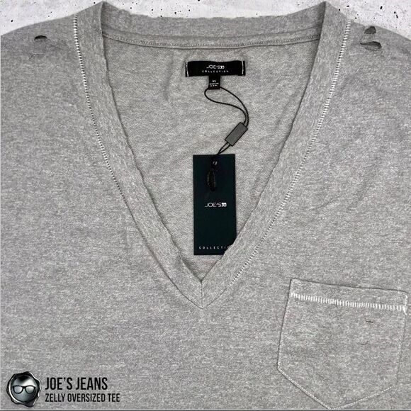 JOE’S JEANS ZELLY OVERSIZED V NECK T SHIRT IN DISTRESSED HEATHER GREY SIZES XS M - Picture 1 of 14